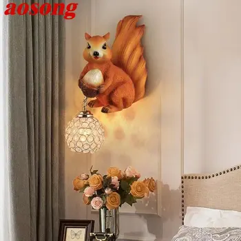 AOSONG Современный настенный светильник из смолы Светодиодный Indoor Creative Simulation Squirrel Sconce Light для дома Гостиная Спальня Коридор