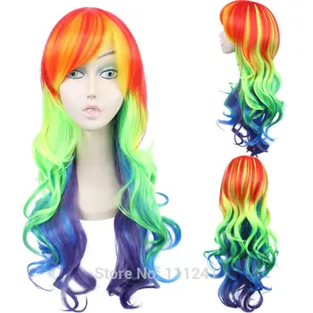 My Little Pony Rainbow Dash 65 см Длинный Кудрявый Волнистый Синтетические Волосы Косплей Парик + Шапочка для парика