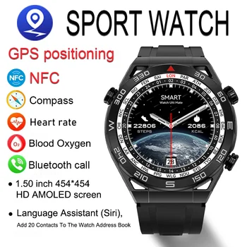 2023 NFC Умные часы Мужчины 454 * 454 HD AMOLED Экран GPS Часы Bluetooth Call Compass Мужские спортивные смарт-часы для Huawei Xiaomi + Box