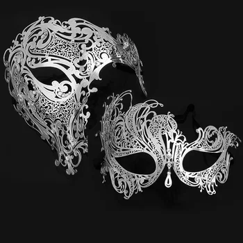 Черное золото Череп Металлическая маска Хэллоуин Горный хрусталь Половина лица Венецианский маскарад Мужчины Белые женщины Череп Филигранная маска для вечеринки