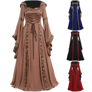средневековое платье женщины на шнуровке с длинным рукавом до пола средневековое платье на хэллоуин