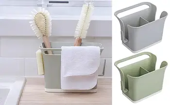  Полка для кухонной мойки большой емкости для мыла и губки с 2 отделениями Держатель сливной корзины Органайзер для хранения для ванных комнат 0