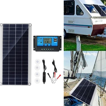 10 Вт Гибкая солнечная панель Солнечные батареи для автомобиля RV Лодка Дом Крыша Фургон Кемпинг Солнечная батарея, Модуль солнечного контроллера