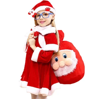 2 4 6 8 10 лет Рождественский костюм Мальчики Девочки Санта-Клаус Красное платье с плащом Косплей Дети Детская одежда Одежда для девочек