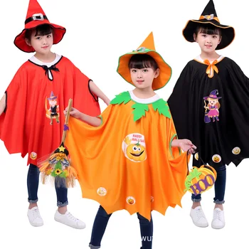 Хэллоуин Вечеринка Плащ Дети Ведьма Тыква Одежда Одевалка Волшебник Плащ Накидка Косплей 0