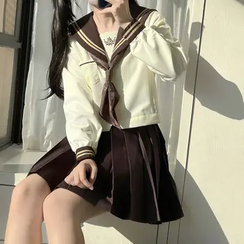 Женская школьная форма Японское платье JK Студенческая одежда Рубашка с длинным рукавом Плиссированная юбка Матросский костюм Костюм девушки Seifuku