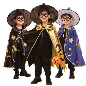 Хэллоуин Плащ Волшебник Шляпа Косплей Одежда Волшебник Плащ Детский Плащ Хэллоуин Косплей