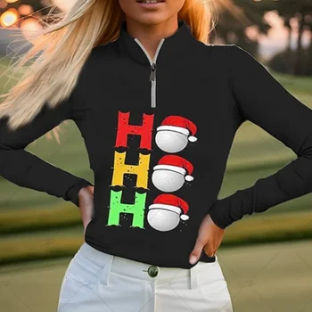 Женская черная клюшка для гольфа, быстросохнущая, дышащая рождественская рубашка для гольфа с длинным рукавом, осень и зима.