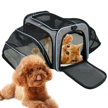  Собаки Кошки Вентилируемая транспортировочная сумка Сумка для путешествий для кошек Расширяемая складная портативная сумка-переноска для домашних животных Дышащие товары для домашних животных