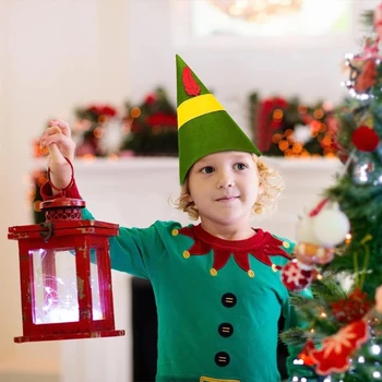 Рождественская эльфийская шляпа с перьями, красным и зеленым конусом, для рождественских вечеринок Одевалка Принадлежности для косплея