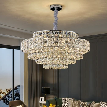 Современная светодиодная хрустальная люстра для гостиной столовой круглый домашний декор подвесная лампа роскошное внутреннее освещение золото / хром