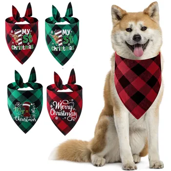 Прекрасный рождественский шарф для домашних животных Красочные бинты для собак Нагрудники Печать Клетчатая ткань Домашнее животное Собака Треугольный платок Счастливого Рождества Подарки