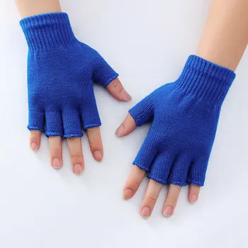 Унисекс Зимние теплые вязаные перчатки на половину пальца Женские мужские сплошные черные серые эластичные варежки без пальцев Guantes Mujer
