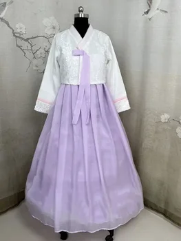 Фиолетово-синий дворец Корейский традиционный костюм для женщин Элегантное платье ханбок Принцесса Косплей Анисент Ретро Долгая свадебная вечеринка