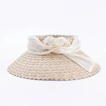 Шляпа от солнца Шляпа из натуральной соломы Emporty Верхняя летняя шляпа для женщин Пляжная шляпа Sinamay Flower Band