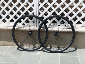  Сверхлегкое колесо 38 мм Полностью карбоновый дорожный велосипед для велокросса Клинчер Колесная пара Дисковый тормоз Быстросъемный передний QR / Задний QR 135 мм