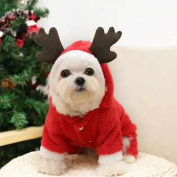 Pet Собака Рождественский костюм Рога Трансформируемое платье Комбинезоны для лося Зимняя одежда для щенка Одежда Новый год Аксессуар для домашних животных