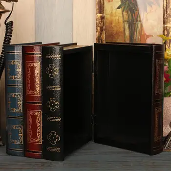 Европейская ретро коробка для хранения Коробка для хранения в форме книги Поддельная книга Деревянная шкатулка для драгоценностей Реквизит Книги Украшения Симуляционные книги