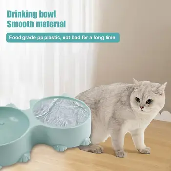  Миска для домашних животных с увеличенным дном Дизайн Мультяшная кошачья голова в форме Двойная чаша для домашних животных Нескользящая защита шеи Вода Корм для кошек Для еды