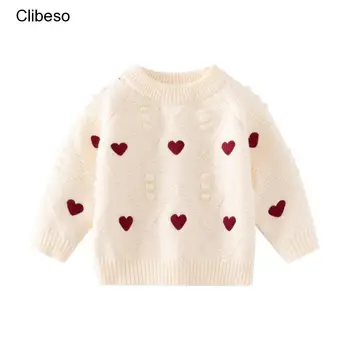 2024 Вязаный свитер для девочек осень-зима Детский бутик в форме сердца Теплый пуловер Топы Детский низ Pulsweetheart