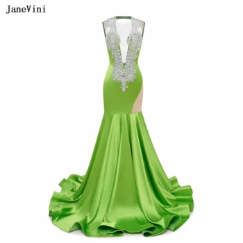 JaneVini Блестящий бриллиант Дубай Зеленая русалка Вечерние платья для женщин 2024 Сексуальные атласные свадебные платья для выпускного вечера с глубоким V-образным вырезом