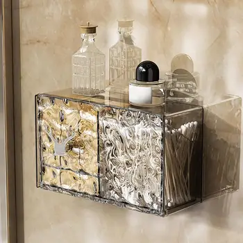 Прозрачный настенный ящик для хранения Прозрачный настенный ватный тампон Коробка для хранения ватных тампонов Ванная комната для дома для ванной комнаты