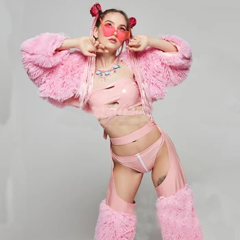 сексуальная розовая блузка бикини Комплекты ног Рейв-наряд Pole Dance Festival Одежда Женский бар Ночной клуб Dj Ds Сценическая одежда XS4070