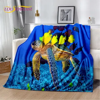 3D Подводный мир Морская черепаха Дельфин Мягкое плюшевое одеяло,Фланелевое одеяло Бросок Одеяло для гостиной, спальни, кровати, дивана, пикника
