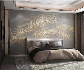 Пользовательские фотообои 3D обои в скандинавском стиле, легкая роскошная роскошная перышко, золотые рельефные линии, фон стены гостиной спальни