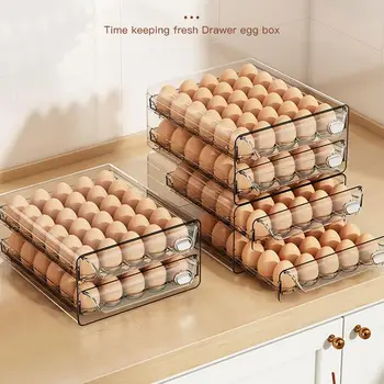  Держатель стойки для яиц Ящик для хранения холодильника Штабелируемый лоток для хранения яиц с временной шкалой Корзина для яиц Контейнер Органайзер Дозатор яиц