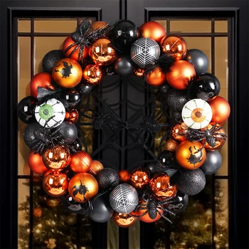 Венок на Хэллоуин для входной двери Страшная атмосфера Паук Глазное яблоко Паутина Гирлянда Жуткие праздничные украшения для вечеринки для дома