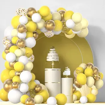 Комплект арок из воздушных шаров для украшения вечеринки Baby Shower Принадлежности для вечеринки по случаю дня рождения Свадьба и юбилей, желтое и белое золото, 102шт 0