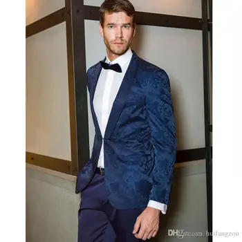 2020 Темно-синий мужской костюм Новый модный костюм жениха Свадебные костюмы для шаферов Slim Fit Жених Смокинги для человека на заказ
