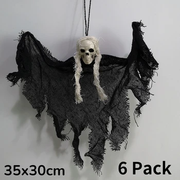 6 Pack Hanging Halloween Skeleton Ghosts Decorations, 13,7-дюймовые мрачные жнецы для лучшего Хэллоуина Открытый забор Кулон Декор дерева