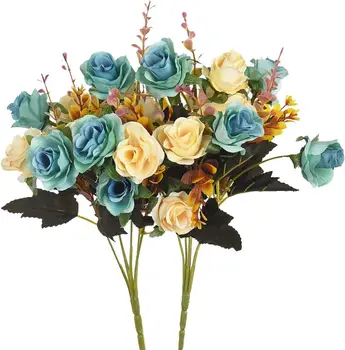 искусственные цветы для украшения дома, искусственные розы, роза из искусственного шелка, букет на свадьбу, рождество, офисные столы, 2шт