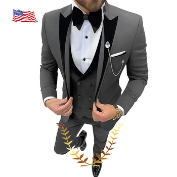 Темно-серый мужской костюм жених свадебный смокинг куртка брюки жилет Набор из 3 предметов Приталенный блейзер 2023 Элегантный мужской костюм