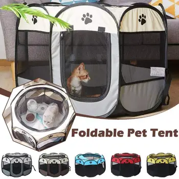 Складная палатка для домашних животных Собачья будка Восьмиугольная клетка Кошка Палатка Открытый забор Большой питомник Собаки Простая эксплуатация Щенок Манеж Дом H2I2