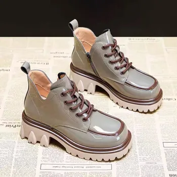 2023 Новые женские осенние сапоги на молнии Женская обувь Женская мода Гладкие кожаные ботильоны Зимние удобные ботинки Резиновые