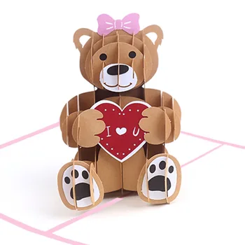 3D всплывающая поздравительная открытка медведь поздравительная открытка с днем рождения медведь с тортом 3d индивидуальный дизайн всплывающая открытка