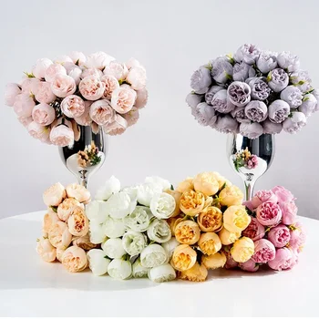 27Head Искусственная Роза Букет Цветы Камелия Маленькие Розы Свадебный Декор Держа Цветы Поддельный Цветочный Набор Украшение Дома