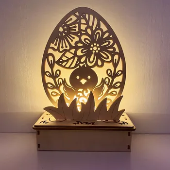 Пасхальные деревянные яйца в форме орнамента светящиеся светодиодные скульптуры кролика своими руками на 2023 год Главная Счастливая Пасха Декор рабочего стола Детский подарок
