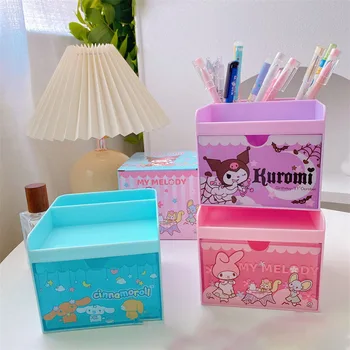 Sanrio Anime Многофункциональное хранилище Креативный рабочий стол Офисная коробка для хранения Kawaii Kuromi My Melody Контейнер для губной помады Парфюмерный футляр