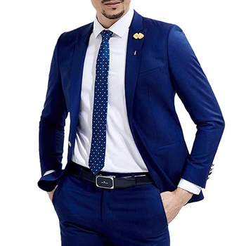 Королевский синий Свадебные Мужские Костюмы Slim Fit 2 шт. Итальянский стиль Жених Смокинг Мужская модная куртка с брюками Новое поступление 2023