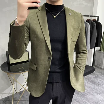 флисовая куртка костюм пальто блейзер мужской бизнес досуг slim fit бренд мода высокое качество костюм на одной пуговице 1