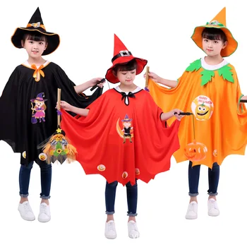 Хэллоуин Вечеринка Плащ Дети Ведьма Тыква Одежда Одевалка Волшебник Плащ Накидка Косплей 1