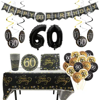  60th Birthday Party Фотобудка Реквизит Рамка Баннер Воздушные шары Спиральные висячие украшения Корона Повязка на голову Взрослый 60-летний Принадлежности 1