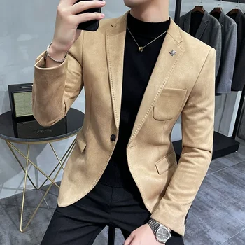 флисовая куртка костюм пальто блейзер мужской бизнес досуг slim fit бренд мода высокое качество костюм на одной пуговице 2