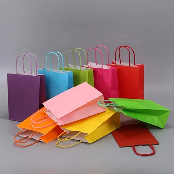 10 шт. Крафт-бумага Подарочный мешок для конфет Цветные ручные бумажные пакеты Украшение свадебной вечеринки Подарочные конфеты Красочные сумки для покупок 2