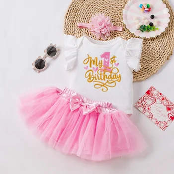 Летняя одежда для новорожденных детская одежда 0-2 лет день рождения ребенка первый год платье платье комбинезон принцесса платье комплект 2
