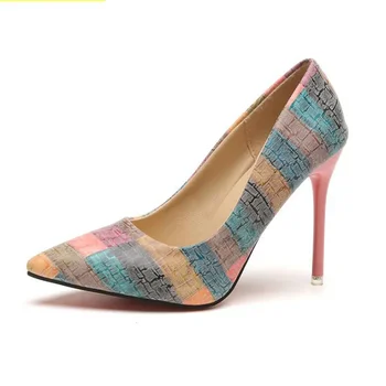 Обувь для женщин 2024 Смешанный цвет Женский насос Высокие каблуки 10 см Одинарная обувь Женская летняя лакированная кожа Свадебная вечеринка Женская обувь 2